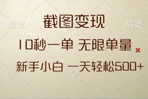 （13690期）截图变现，10秒一单，无限单量，新手小白一天轻松500+