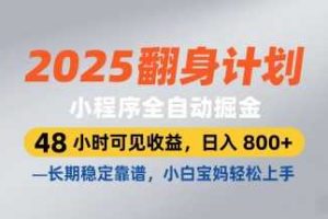 2025翻身计划，小程序全自动掘金，48小时可见收益，日入8张+，长期稳定靠谱，小白宝妈轻松上手【揭秘】