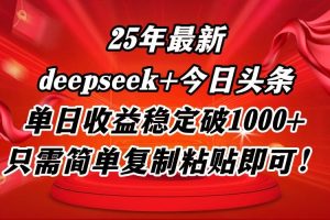 （14672期）25年最新dp+今日头条玩法，单日收益稳定破1000+，只需简单复制粘贴即可！