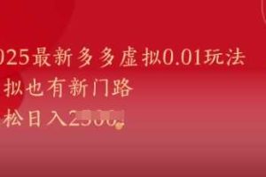 2025最新多多虚拟0.01玩法！虚拟也有新世界，轻松日入1k+
