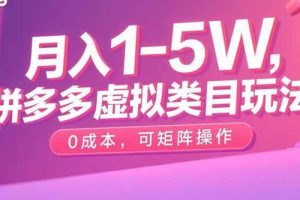 （15903期）月入1-5W，拼多多虚拟类目玩法，0成本，可矩阵操作