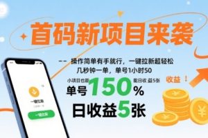 首码新项目来袭，操作简单有手就行，一键拉新超轻松，单号1小时50，小项目也能日收益5张【揭秘】