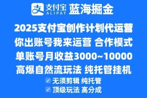 2025支付宝创作分成计划代运营，高爆自然流玩法，纯挂机高分成，合作共赢模式！