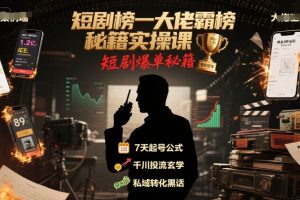 短剧榜一大佬霸榜秘籍实操课，短剧爆单秘籍