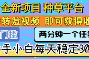 全新项目 种草平台 只需要转发任务视频 即可获得收益 新手小白每天稳定3张+【揭秘】