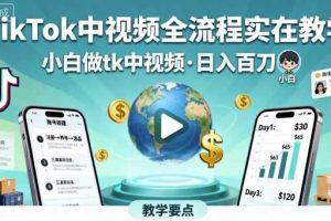 TikTok中视频全流程实操教学，小白做tk中视频，日入百刀
