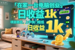 在家一台电脑创业，小游戏赛道，项目稳定，上手快门槛低，日收益1k+【揭秘】