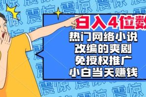热门网络小说改编的爽剧，免授权推广，新人当天就能赚钱，日入4位数【揭秘】