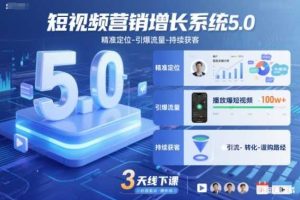 短视频营销增长系统5.0，精准定位-引爆流量-持续获客，3天线下课（音频+图片）