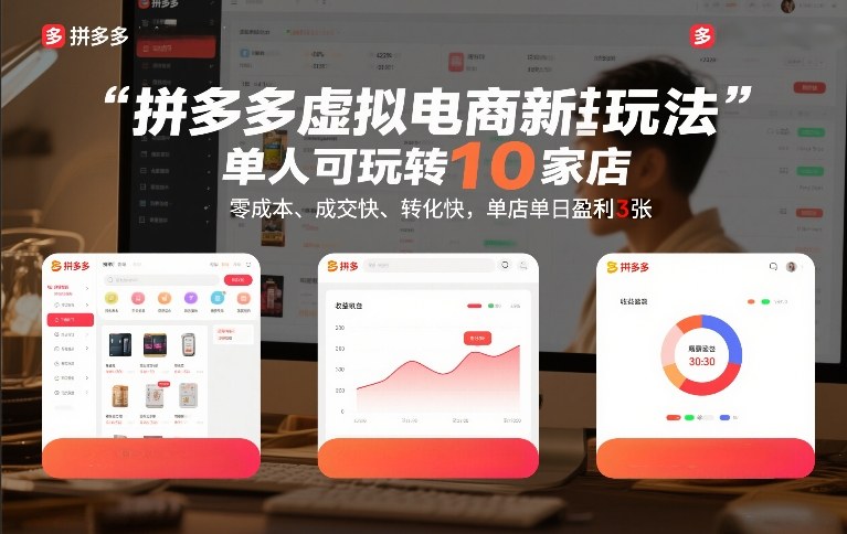 拼多多虚拟电商新玩法,单人可玩转10家店,零成本、成交快、转化快,单店单日盈利3张【揭秘】