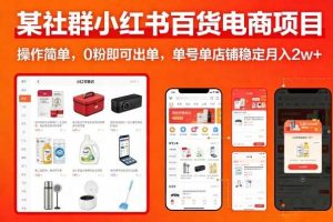 某社群小红书百货电商项目，操作简单，0粉即可出单，单号单店铺稳定月入2w+