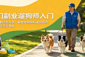 热门副业遛狗师入门，无门槛零经验可学，掌握宠物照料遛狗规范，轻松实现灵活增收