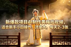 新爆款项目AI制作黄梅戏视频，适合新手小白操作，流量大，每天2-3张