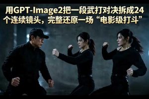 用GPT-Image2把一段武打对决拆成24个连续镜头，完整还原一场“电影级打斗”