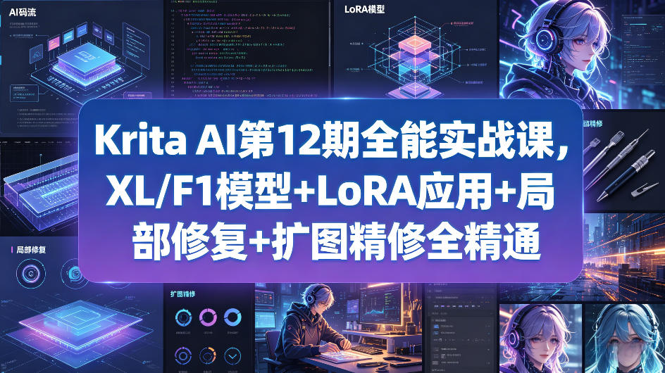 Krita AI第12期全能实战课，XL/F1模型+LoRA应用+局部修复+扩图精修全精通