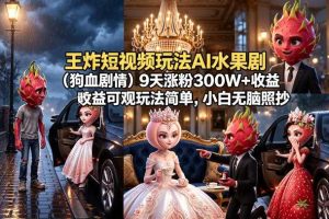 王炸短视频玩法AI水果剧（狗血剧情）9天涨粉300W+收益可观玩法简单，小白无脑照抄，详细拆解玩法