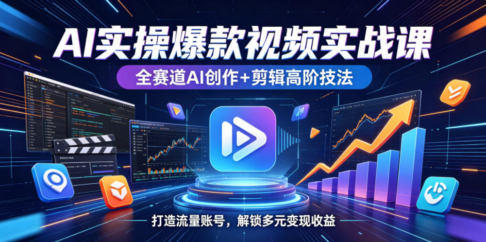 AI实操爆款视频实战课,全赛道AI创作+剪辑高阶技法,打造流量账号,解锁多元变现收益
