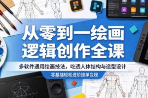 从零到一绘画逻辑创作全课，多软件通用绘画技法，吃透人体结构与造型设计，零基础轻松进阶接单变现