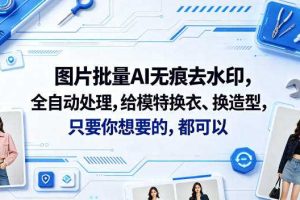 图片批量AI无痕去水印，全自动处理，给模特换衣、换造型，只要你想要的，都可以(软件+视频教程)