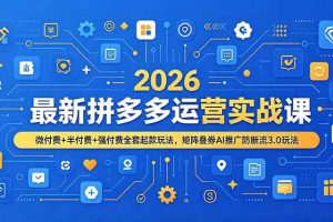 (19101期)2026最新拼多多运营实战课,微付费+半付费+强付费全套起款玩法,矩阵叠券AI推广防断流3.0玩法