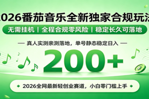 (19100期)2026 蓝海赛道 番茄音乐全新玩法 零门槛上手 单号日入 200+