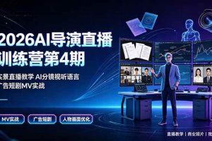 (19216期)2026AI导演直播训练营第4期,实景直播教学AI分镜视听语言,广告短剧MV实战,解决人物画面崩坏痛点