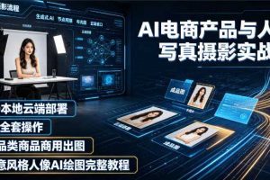 AI电商产品与人像写真摄影实战课|SD本地云端部署、MJ全套操作、多品类商品商用出图、创意风格人像AI绘图完整教程
