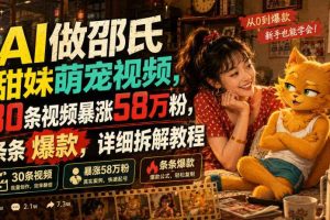 AI做邵氏甜妹萌宠视频,30条视频暴涨58万粉,条条爆款,详细拆解教程
