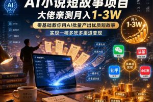 AI小说短故事项目，大佬亲测月入1-3W，零基础教你用AI批量产出优质短故事，实现一稿多吃多渠道变现（更新0824）