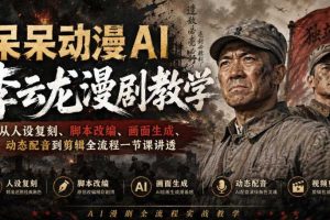 呆呆动漫AI李云龙漫剧教学,从人设复刻、脚本改编、画面生成、动态配音到剪辑全流程一节课讲透