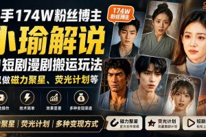 (20109期)快手174W粉丝博主小瑜解说AI短剧漫剧搬运玩法,可以做磁力聚星、荧光计划等