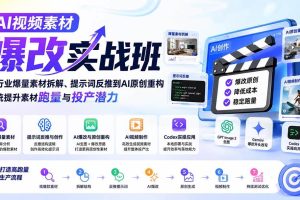 (20110期)AI视频素材爆改实战班-更新8月:从行业爆量素材拆解、提示词反推到AI原创重构,系统提升素材跑量与投产潜力