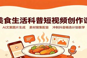 美食生活科普短视频创作课:AI文案图片生成,素材搜集配音,冲刺抖音精选计划教学