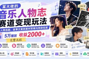 (20121期)某大佬的音乐人物志赛道变现玩法:从人物选题、故事文案到素材剪辑与特效包装,5万播放收益2000+完整流程